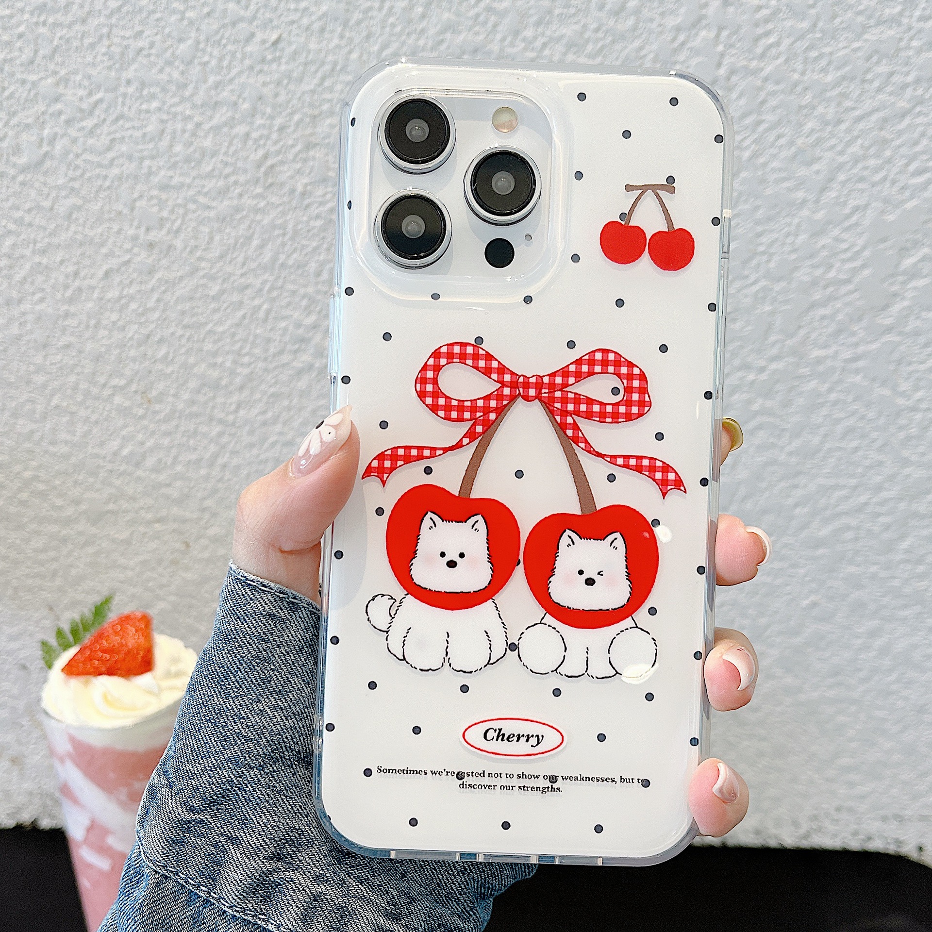 Punto de onda de fondo blanco de una sola cáscara cereza West Highland cph