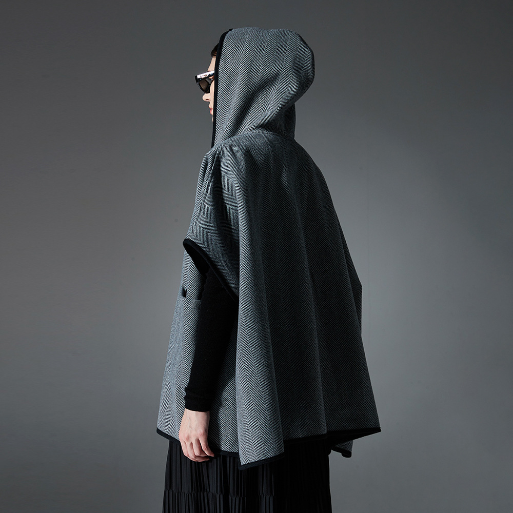 New Double-faced Woolen Goods Gray Hoodie Cloak Shawl