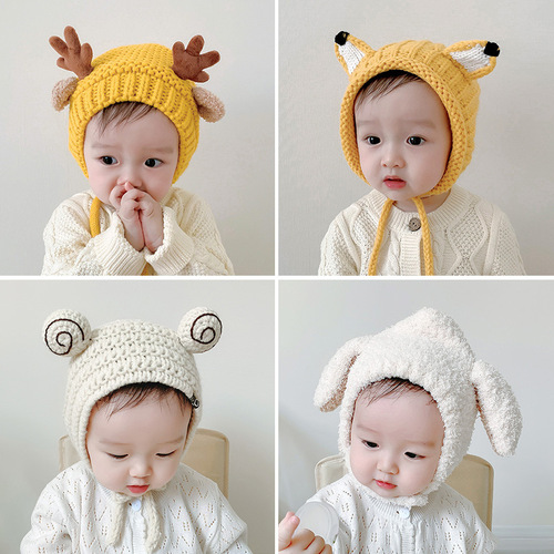 Baby Hat Autumn and Winter Infant Pure Cotton Cute Male and Female Baby Wool Hat Winter Warm and Versatile Children's Ear Protective Hat