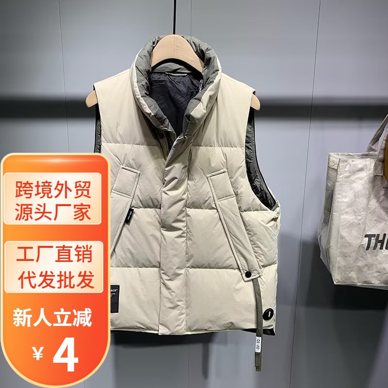 户外休闲无袖棉服男外套2022冬季新款时尚简约立领马甲男一件代发