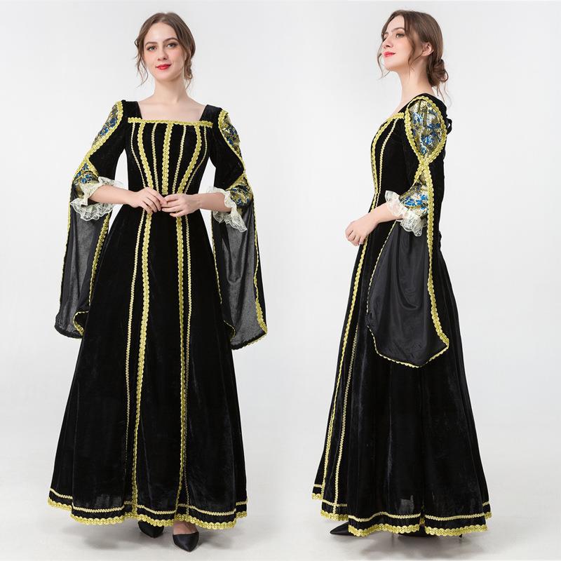 万圣节欧洲复古宫廷长裙女巫服装女装 cosplay鬼节舞台表演连衣裙