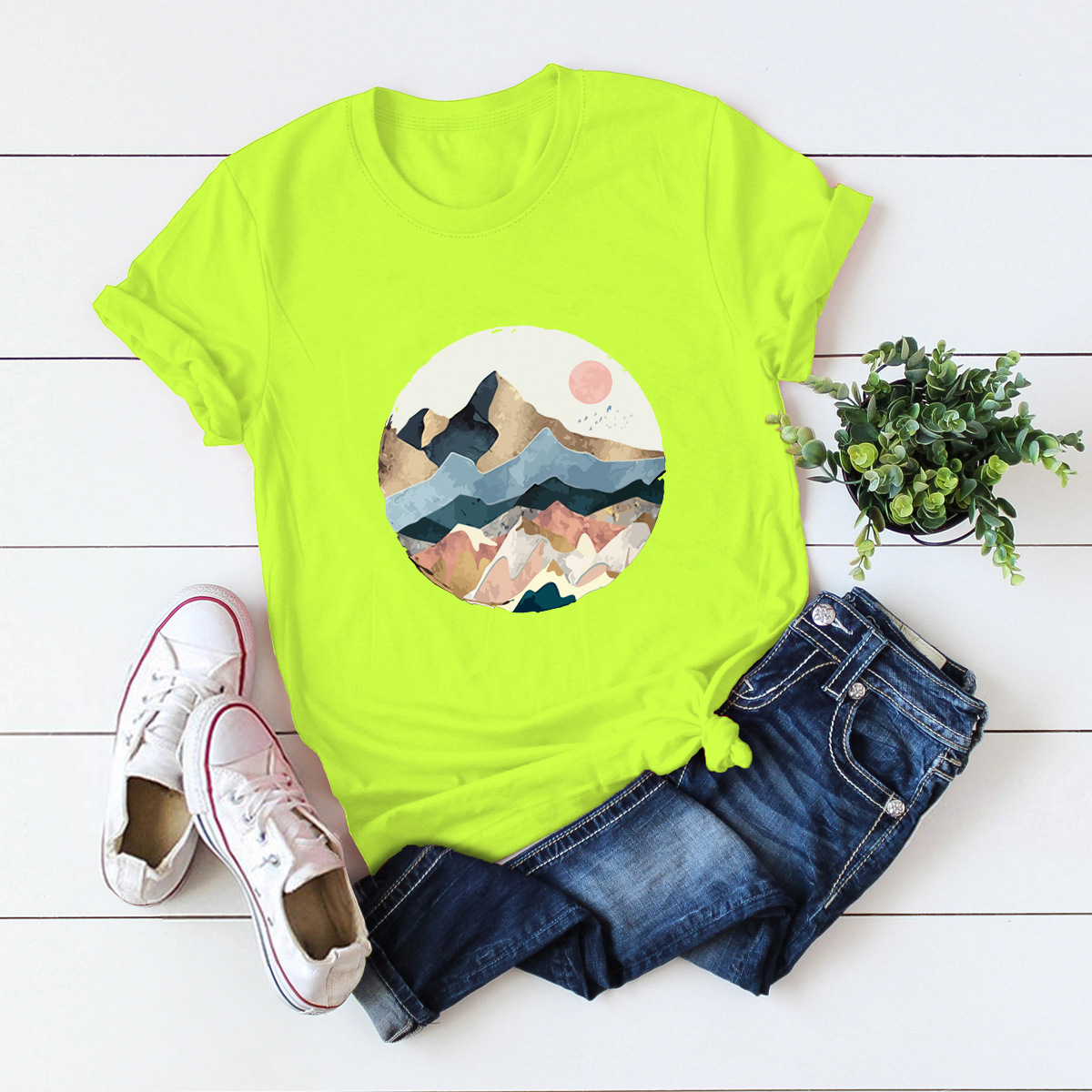 Cotton Sunrise And Sunset Short Sleeve T-shirt display picture 12