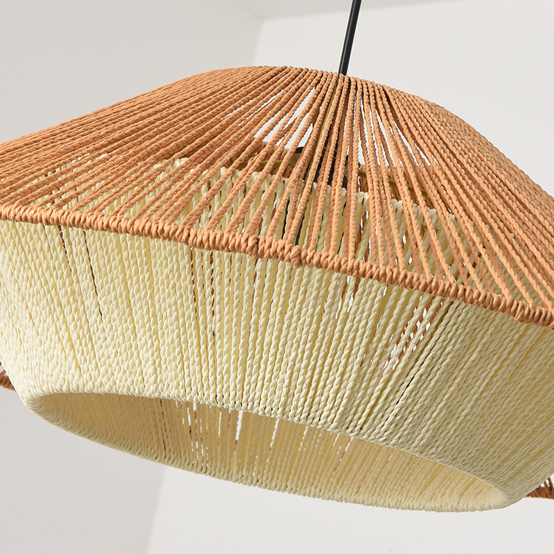 Estilo japonés estilo silencioso lámpara tejida cáñamo cuerda creativa pantalla comedor sala de estar B & B Inn té Sala simple ratán lámpara