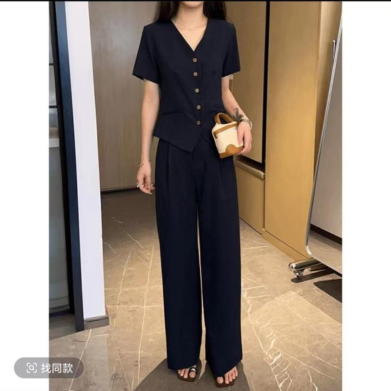休闲风极简风时尚套装时尚女装轻熟风甜辣风肯豆风藏青色米杏色|undefined