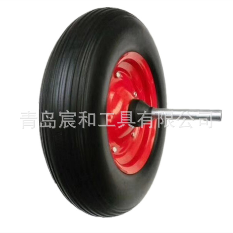 16寸pu发泡轮 4.80/4.00-8手推工具车免充气实心轮 带车轴