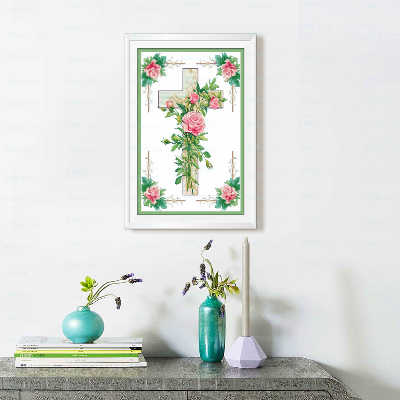 Mona Lisa Corazón de la cruz real de la nueva decoración pinturas colgantes pinturas de paisaje estética simple bordado a mano