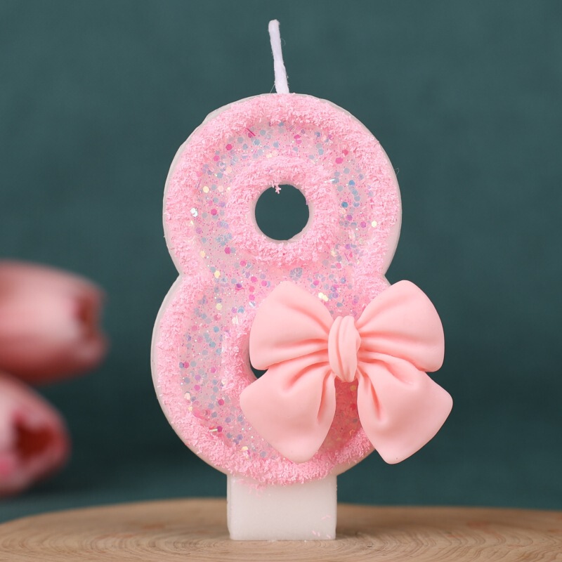国境を越えた売れ筋のピンクのリボンデジタル誕生日キャンドルケーキデコレーション1歳の手作り誕生日キャンドル0-9|undefined