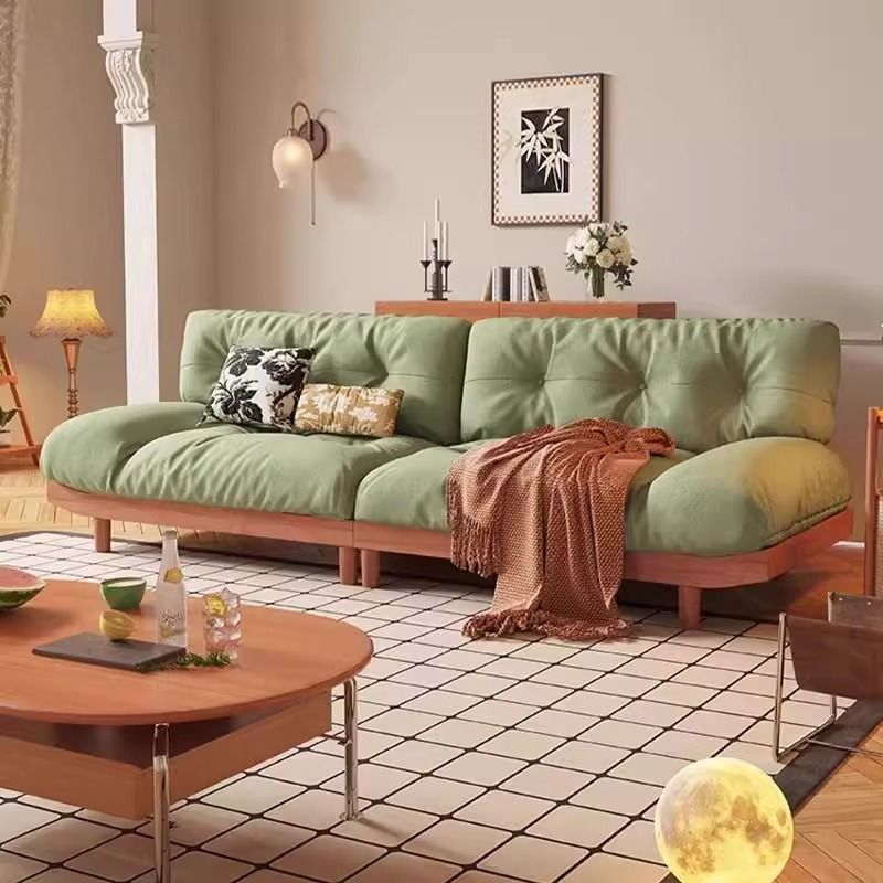 Modern Minimalist Solid Wood Sofa Set Cloud Fabric Japanese Style Living Room Home Small Apartment Cream Style Sofa