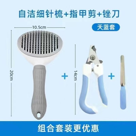 타원형 바늘 빗 회색 세트