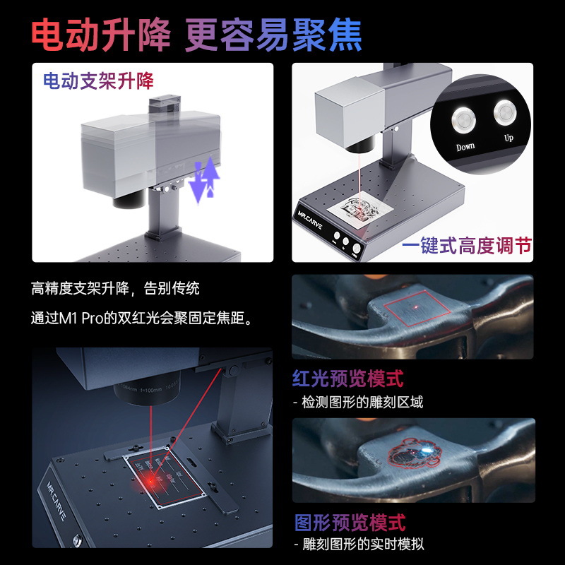 Máquina de grabado mrcarveM1pro máquina de grabado láser placa de metal de alta precisión letras marcado de fibra óptica industrial