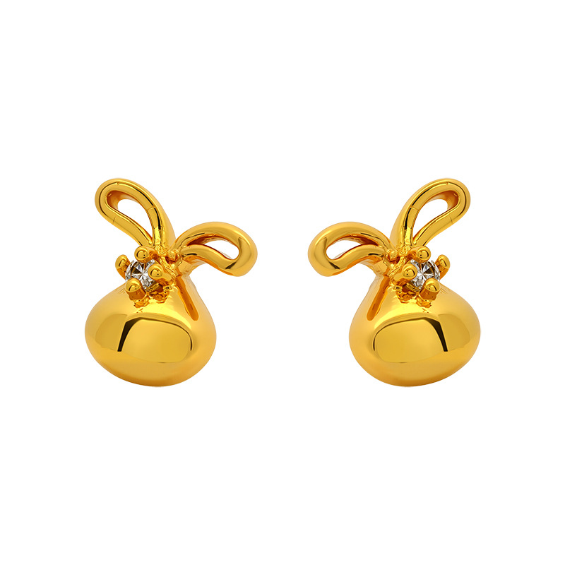 Xuping aleación de cobre chapado 24k color incrustado mono zircon brillante pernos de conejo simple dulce ligero orejas de lujo para mujeres