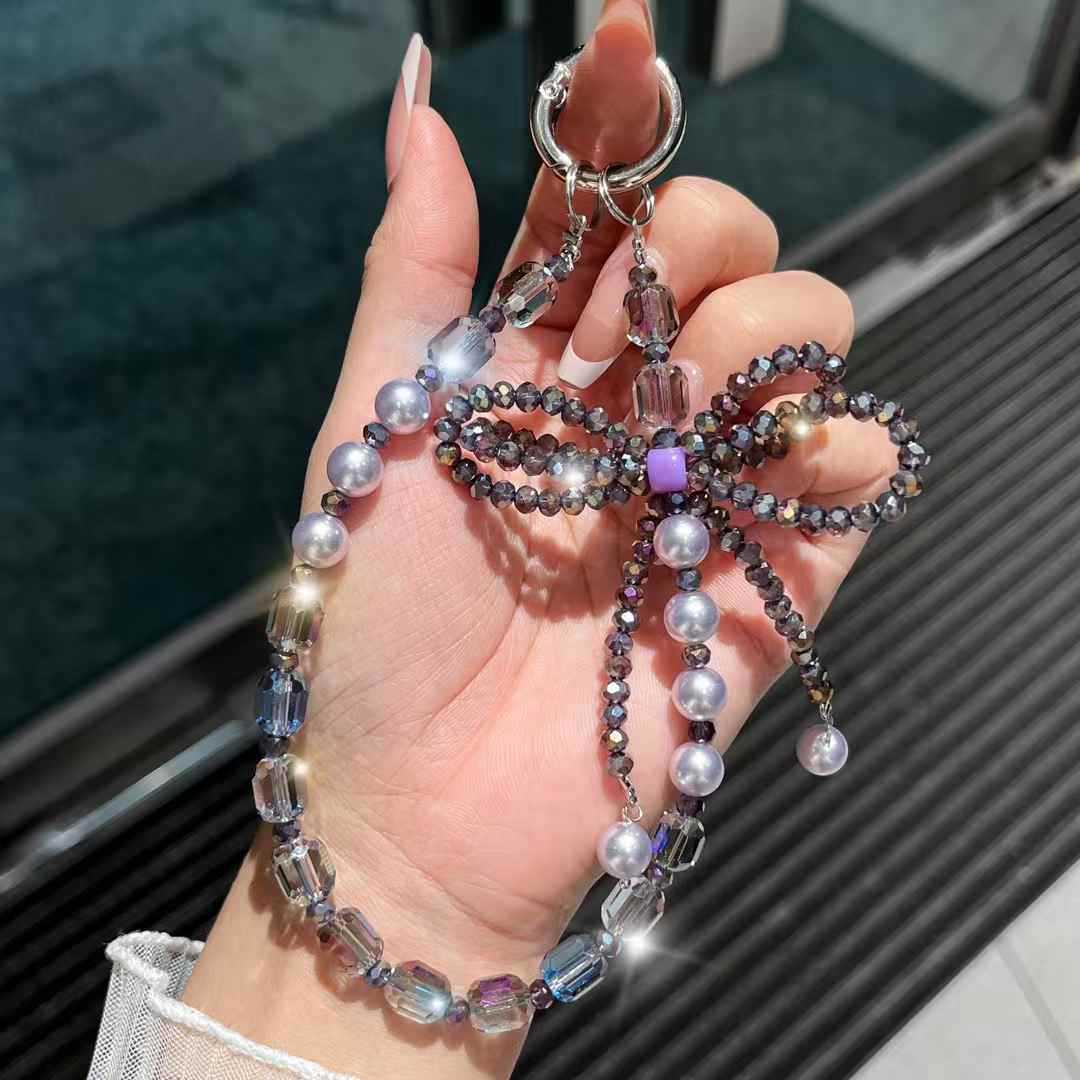 cadena de teléfono móvil estereoscópico de alta calidad arco de cristal caja de teléfono móvil colgante perla cuerdas de muñeca cuerdas de cuentas mujeres