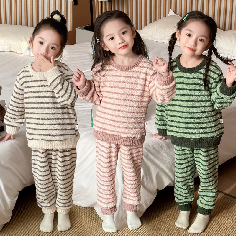 Children's Clothing Boys Coral Fleece Pajamas Spring and Autumn 2024 New Girls Children's Home Clothes suit Boys Winter