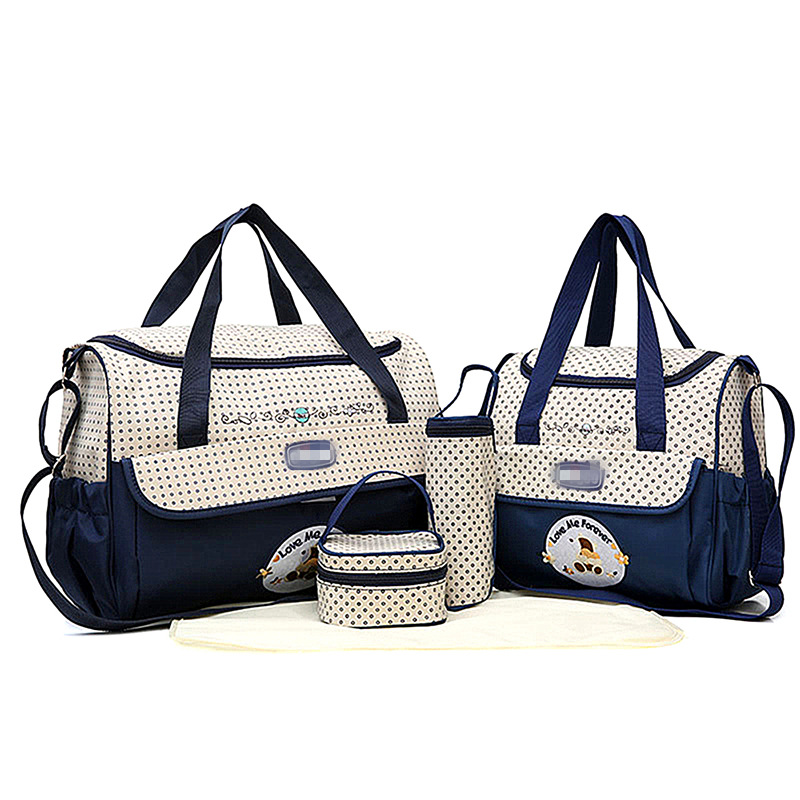 Conjunto de Cinco Piezas de Bolsa Maternal Acolchada con Diseño de Cuadros, Bolsa Maternal Multifuncional de Gran Capacidad para Guardar Pañales, de Hombro o Cruzada