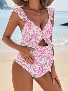 Pregnancy Bathing Suits for Women Floral Print Ruffled Cross-Border
