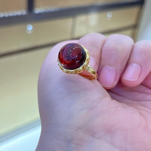 17mm Natural Blood Pepper Handmade S925 Silver Inlaid Ring Round Ring Surface Moire National Style Seiko Quality Source