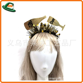 莱纳厂家直销新款酒瓶酒杯CHEER发箍 金拉花跨境欧美派对头箍