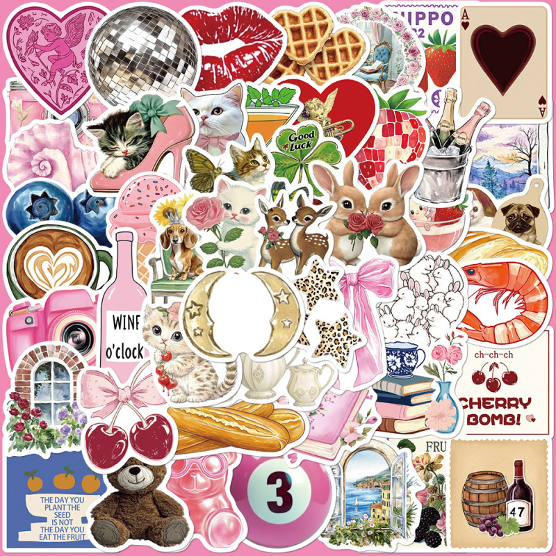 50 Pink Pinterest Series Stickers Laptop Guitar Thermos Cup Skateboard Handbook DIY Stickers