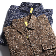 民族风复古碎花衬衫男长袖古着休闲男士衬衫青年男装上衣寸衫外套