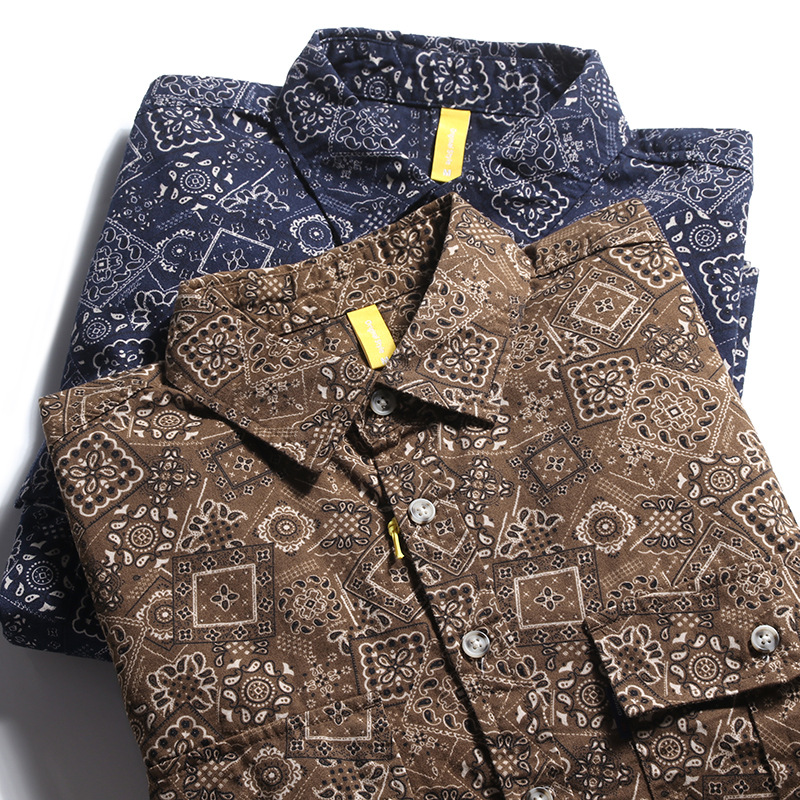 民族风复古碎花衬衫男长袖古着休闲男士衬衫青年男装上衣寸衫外套