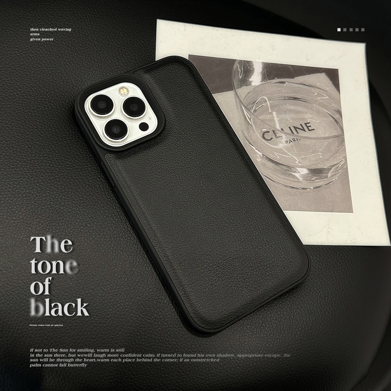 Simple Black Lychee Pattern Suitable for Apple 16 Phone Case iPhone 17 Pro Max Personalized 11 Leather Texture 13 High-End