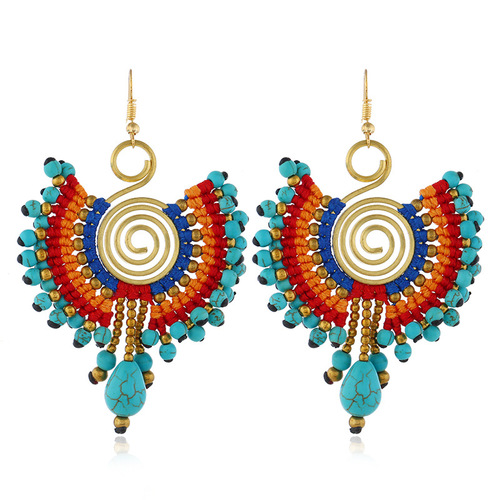 European and American Bohemian ethnic style earrings hand-woven retro holiday versatile temperament earrings women's long earrings