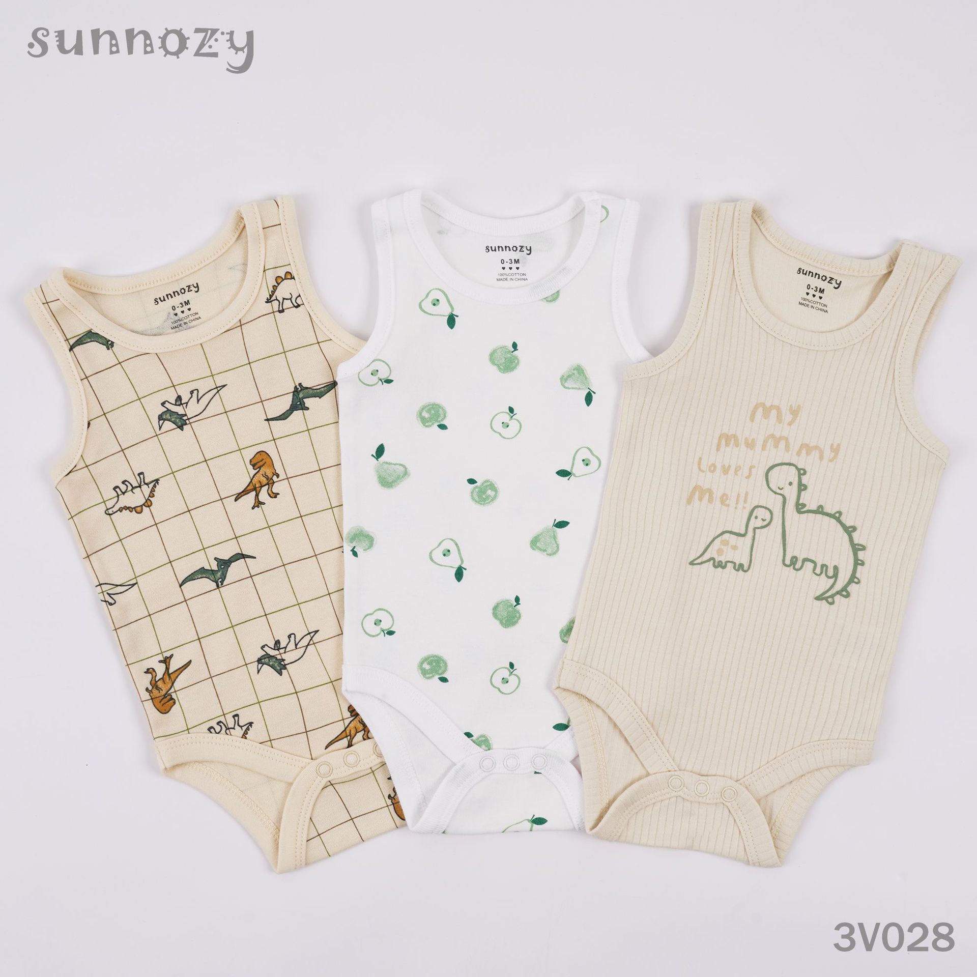 Conjunto de tres piezas de verano sin mangas para recién nacido, mono de algodón puro Clase A con estampado, venta al por mayor.