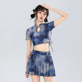2024新款游泳衣女分体式两件套遮肚显瘦聚拢小胸韩国ins风泡温泉