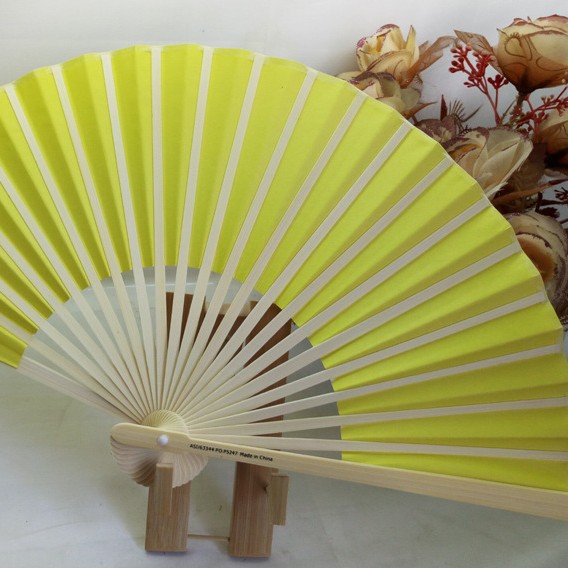 Ventilador publicitario de impresión de envío rápido hueso de flor estampado hueso recto verde verde dos ventiladores de bambú verde seda incas bordas
