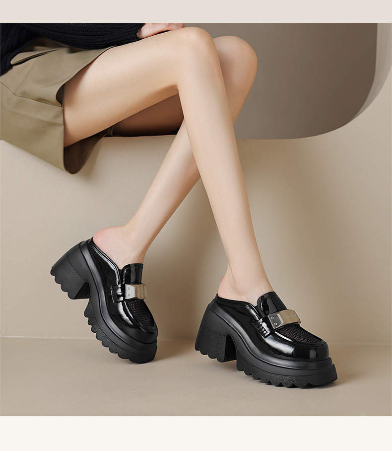 Giày mule cao gót 10 cm nữ mũi nhọn khoét lỗ lưới thoáng khí — Màu be, Màu đen chi tiết 7