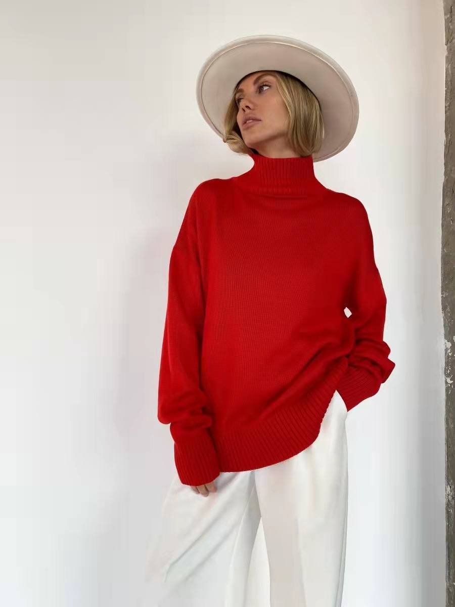 Turtleneck Solid Color Loose Long-Sleeved Thick Pullover Sweater NSJXW105439