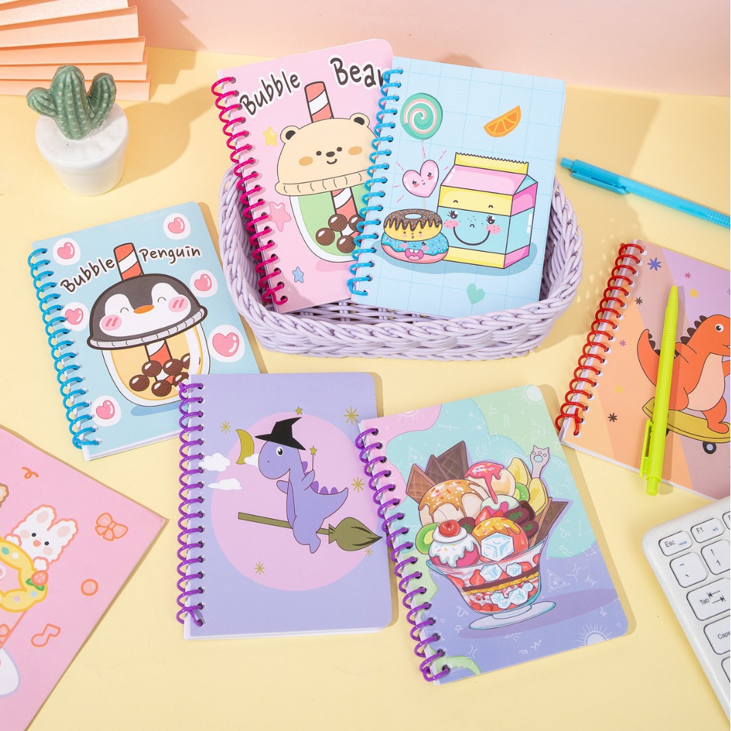 A6 dibujos animados lindos de plástico bobina sola lateral transversal línea interna de bolsillo de estudiantes portátil bobina de cuaderno de notas