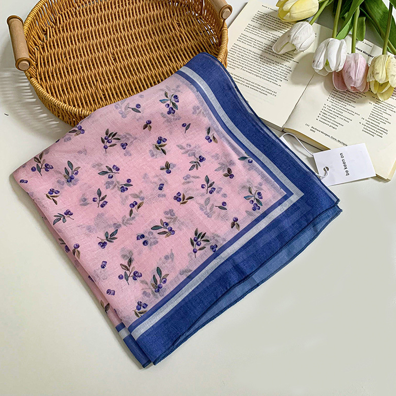 Pañuelo floral, estilo pastoral femenino de verano, nuevo estilo, bufanda fresca, bufanda de seda, bufanda cuadrada pequeña, bufanda de cuello de sentido avanzado