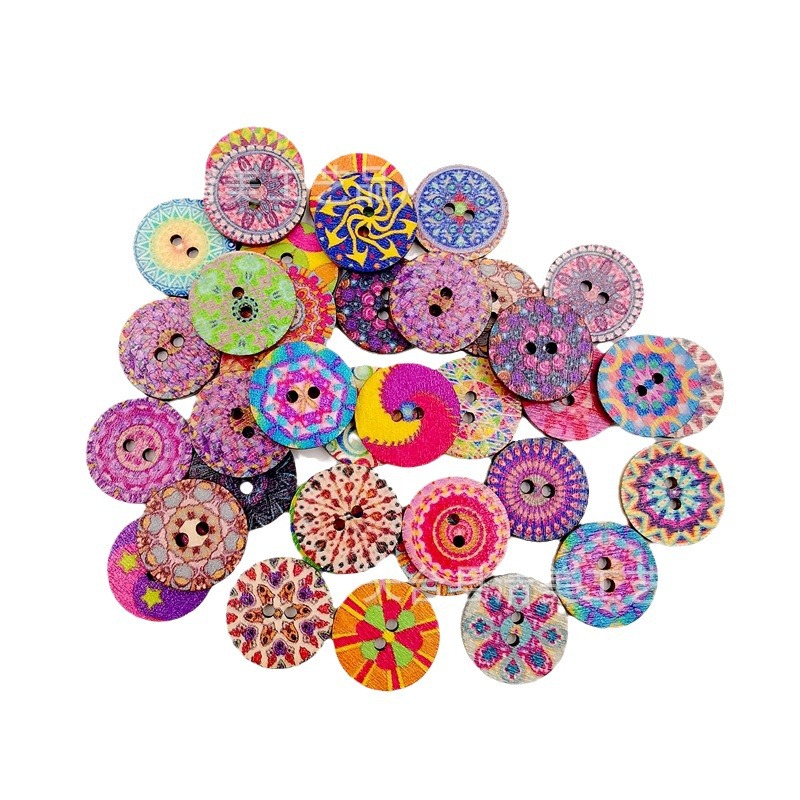 1,5/2/2,5 cm impreso botones redondos vintage impreso redondo botones de madera 100 piezas un paquete