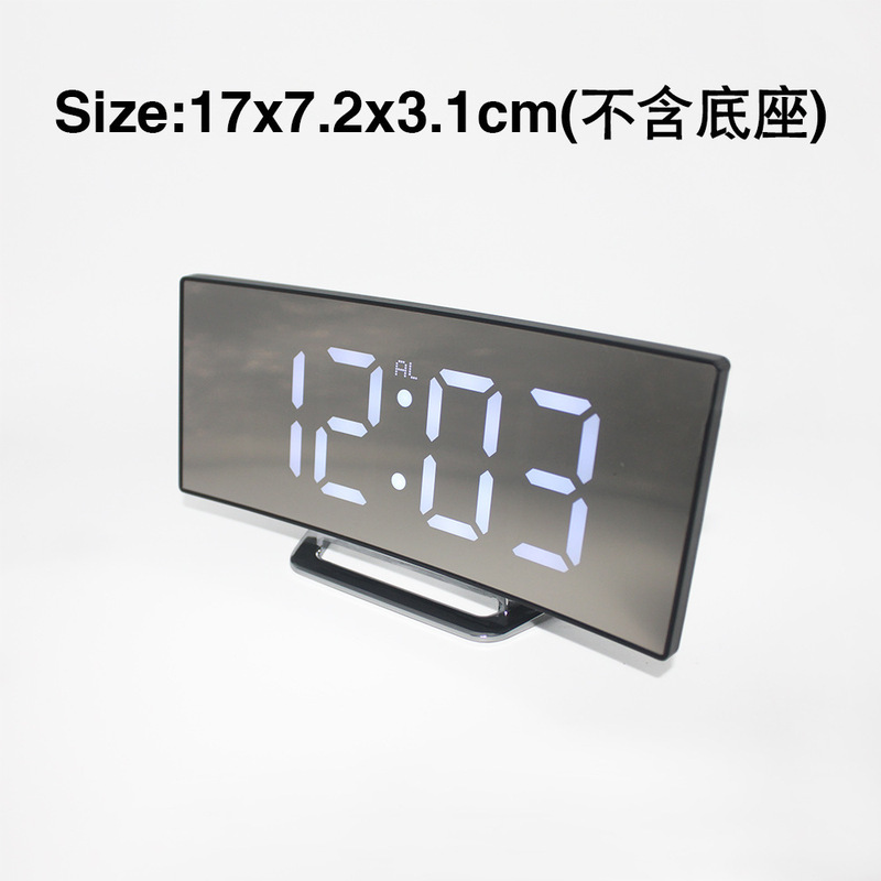 国境を越えた売れ筋曲面時計ミラー LED 電子時計スヌーズ目覚まし時計 USB 電子時計卓上時計メーカー|undefined