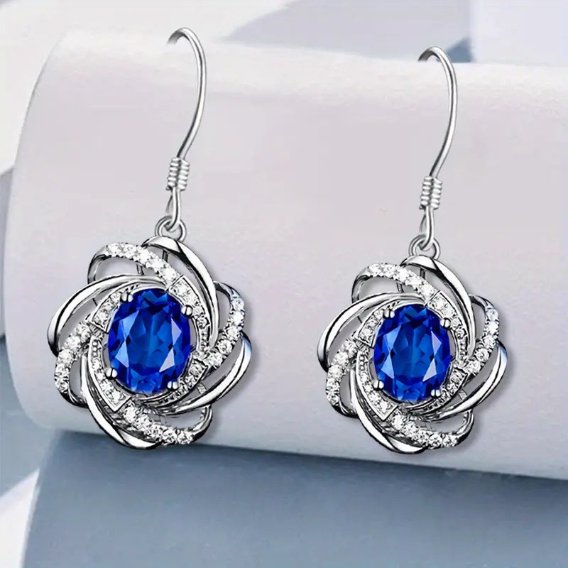 TEMU Cross Border New Women Fashion Flower Sapphire Earrings Pendant