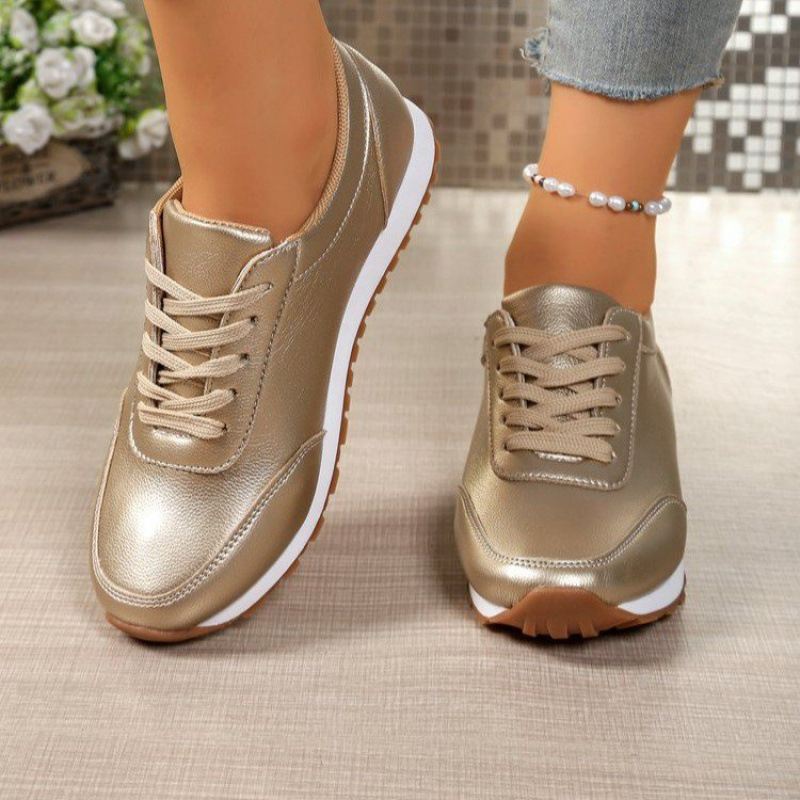 Cross-Border Sports Shoes for Women, Comfortable Large Size 2025 Summer New Export Round Toe Casual Front Lace-Up Thick-Soled Running Shoes