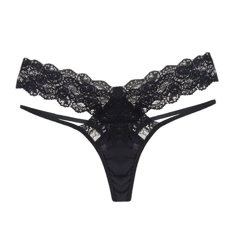 Women'S Gender Solid Color Hollow Out Mid Waist Thong Panties