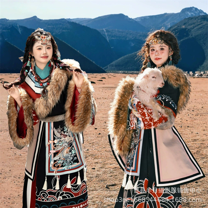 Новые стили тибетской одежды для фотостудий Азан Ге осень-зима большая ворсистая воротник тибетский халат тибетская одежда тибетская одежда фотография путешествия