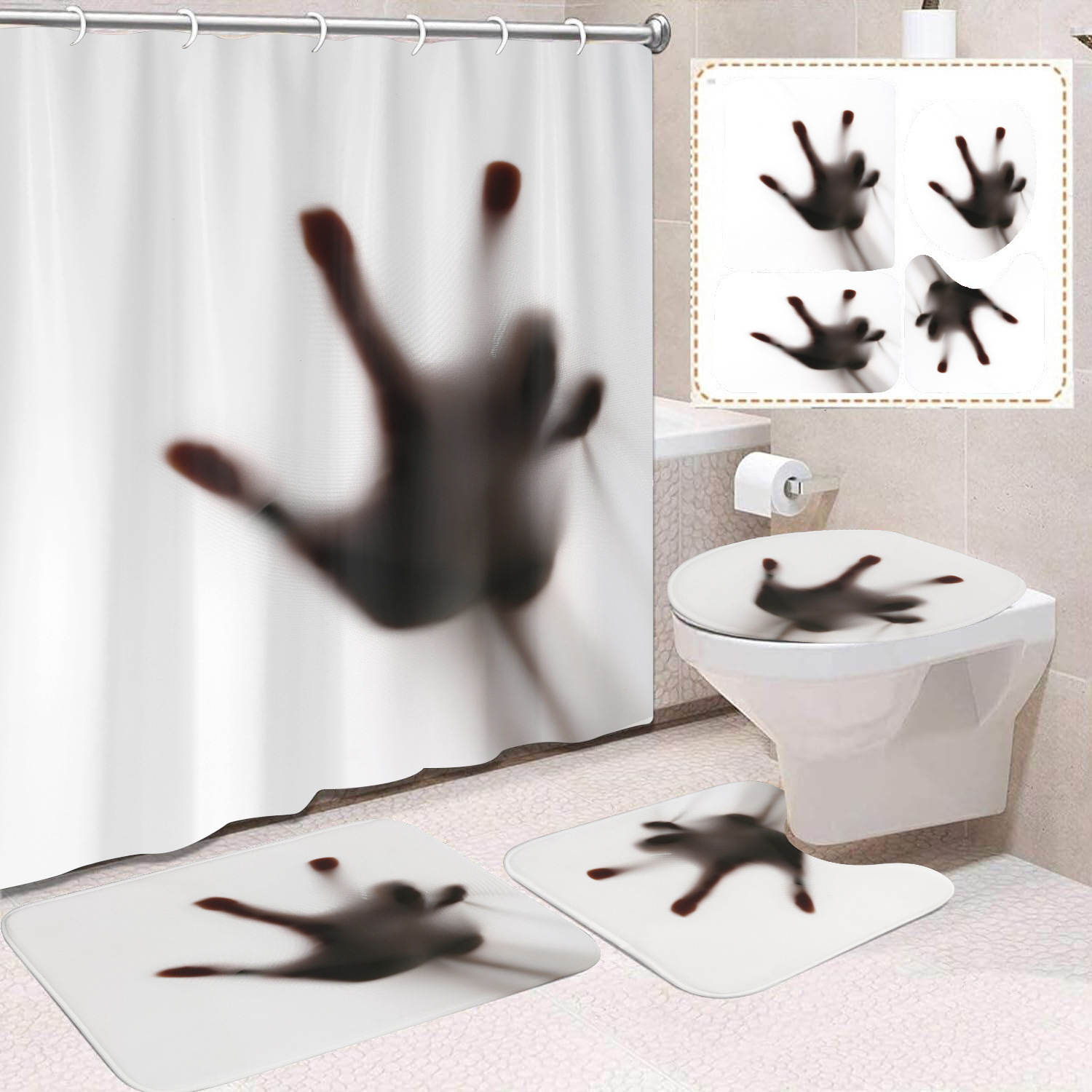 Ventas transfronterizas de Halloween cortina de baño cortina de noche terror impresión digital cortina de baño impermeable cortina de baño mayorista