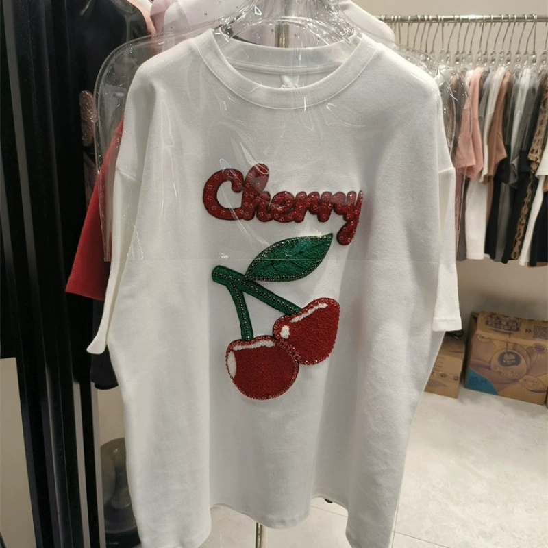 2025 осенний ветер вишневый рай/ранняя весна новая повседневная свободная дикая рубашка с короткими рукавами для женщин