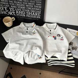 Children's Short-Sleeved Suit for Boys and Girls Polo Shirt Two-Piece Summer New Korean Style Casual Medium and Large Kidsren's Short-Sleeved Shorts