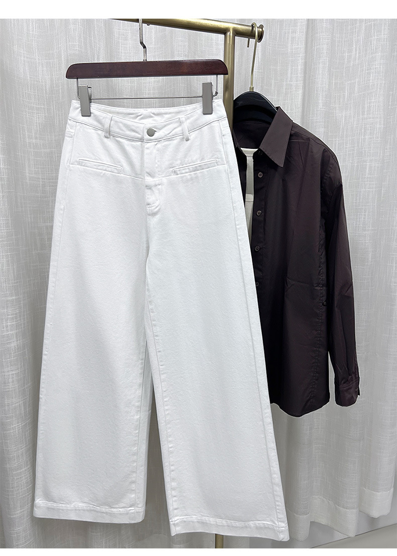 Quần ống loe nữ cạp cao dáng suông rộng chất liệu linen phối sợi tencel — xanh lam chi tiết 5