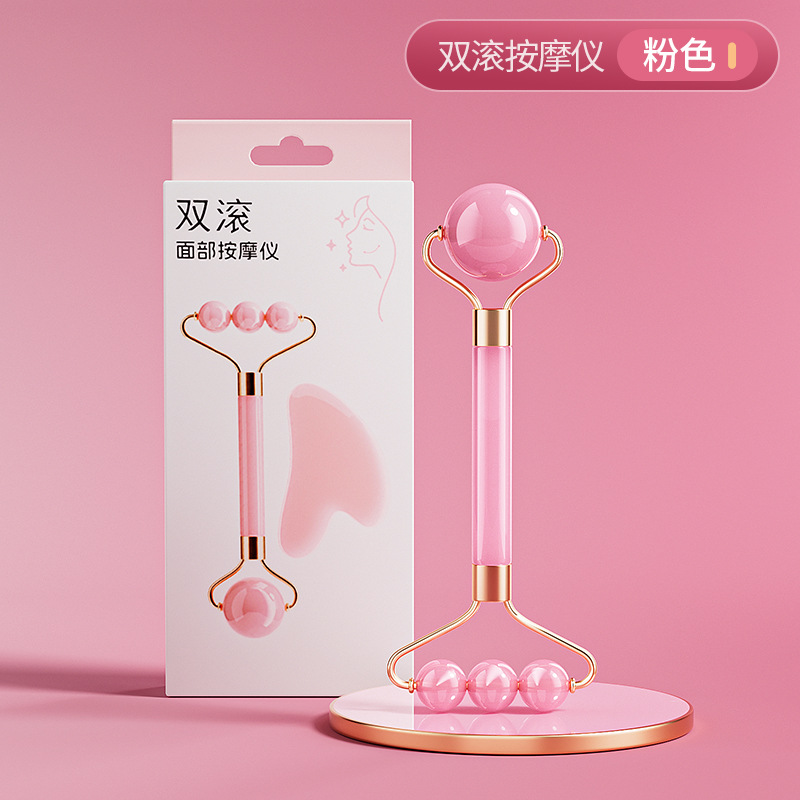 Nuevo rodillo de doble cabeza masaje facial no jade ojo facial levantamiento de masaje apretado conjunto de herramientas de belleza