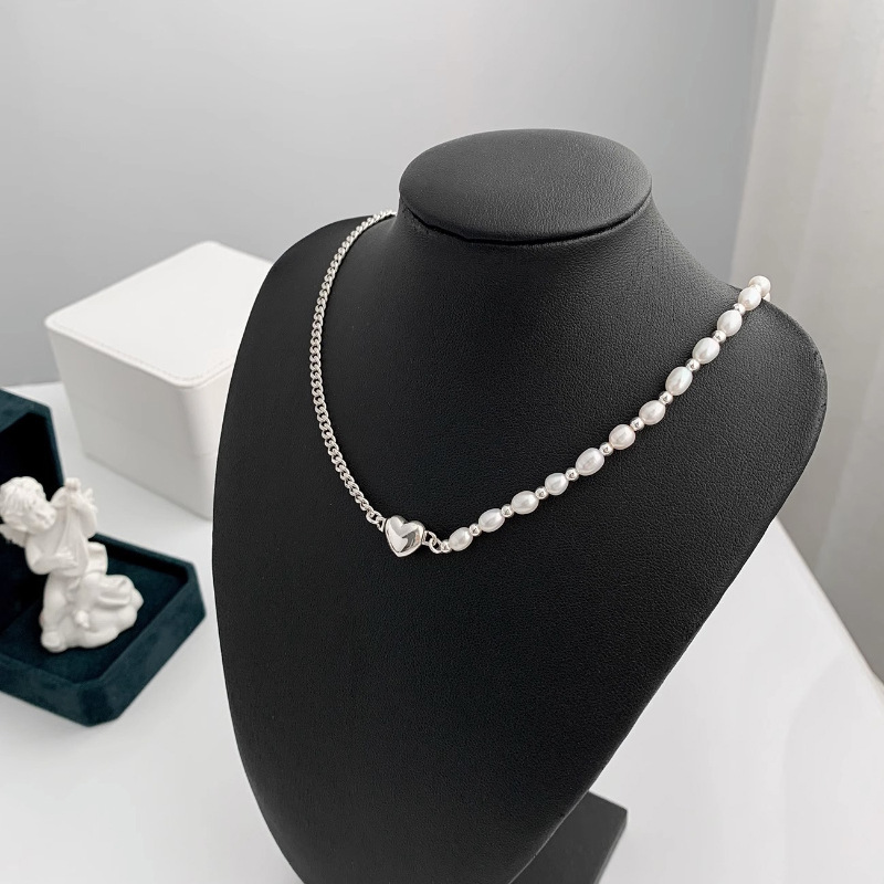 Pearl Double Heart Necklace Women's Fashion Temperament Commuter All match High grade Necklace Clavicle Chain_ipsvogv.com
