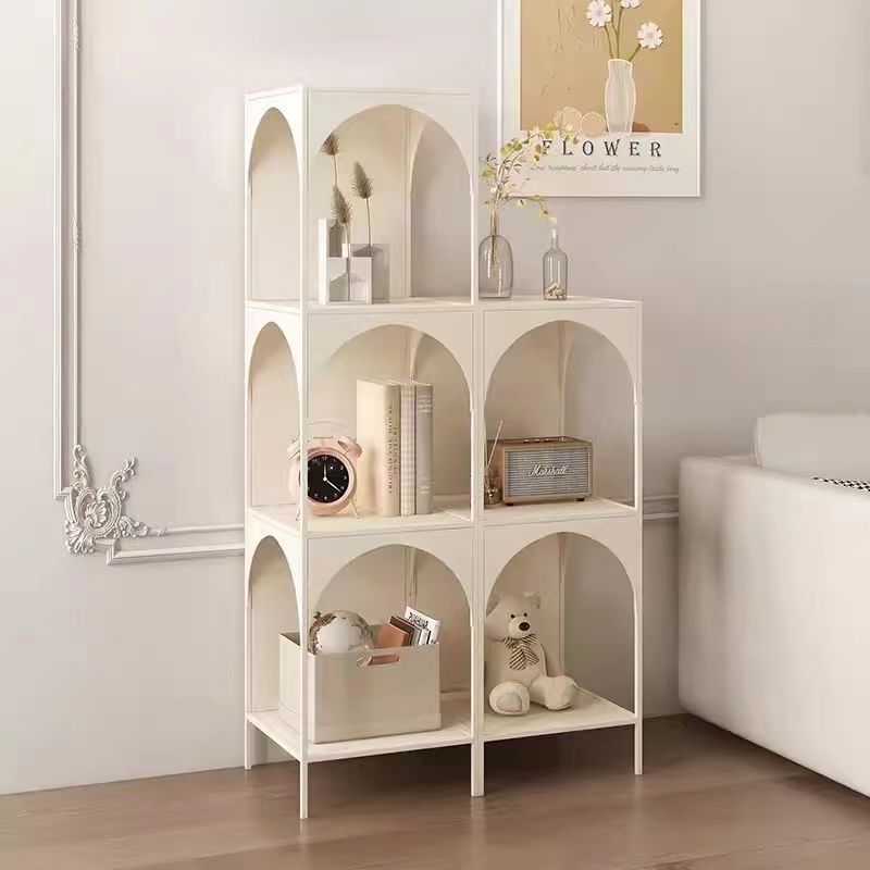 Creative Iron Art Living Room Floor-Standing Storage Rack Bookshelf Corner Bookcase Sundry Storage Display Rack Display Cabinet Cream Style