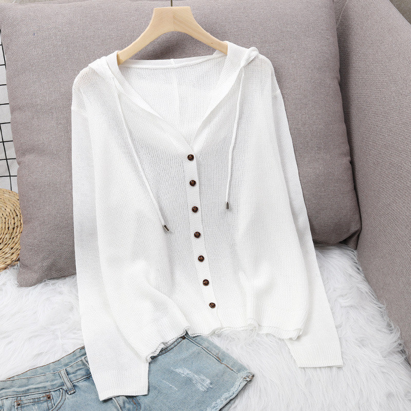 Hooded Ice Silk Summer Knitted Cardigan Jacket for Women 2026 New Style Loose Thin Hollow-Out Sun Protection Outerwear