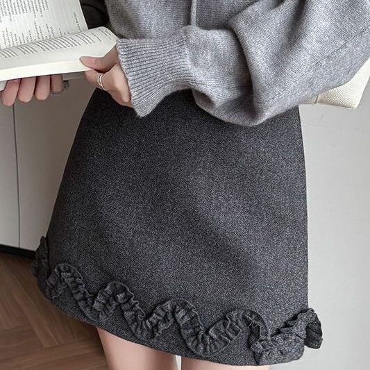Woolen Short Skirt for Women 2025 Autumn and Winter Woolen Skirt High Waist Anti-Exposure Shorts Versatile Slimming Look Skirt