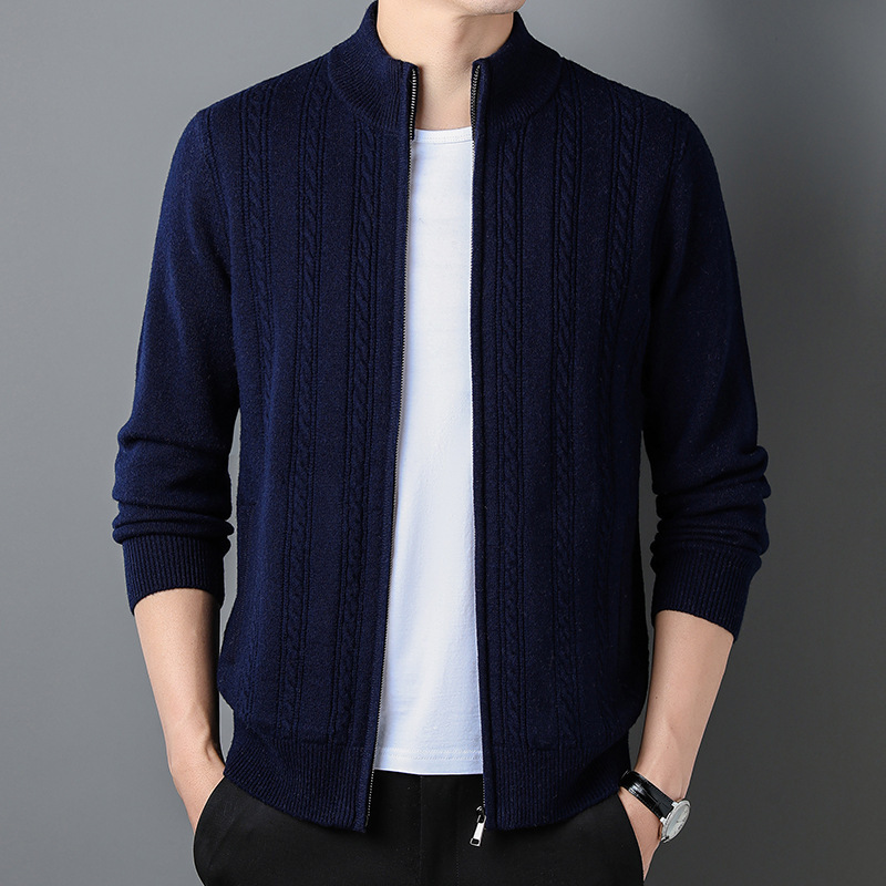 Winter Men's Wool Cardigan Long-Sleeved New Twist Pattern Thickened Zipper Shirt Full Wool Warm Outer Sweater Wholesale Winter Men's Wool Cardigan Long-Sleeved New Twist Pattern Thickened Zipper Shirt Full Wool Warm Outer Sweater Wholesale