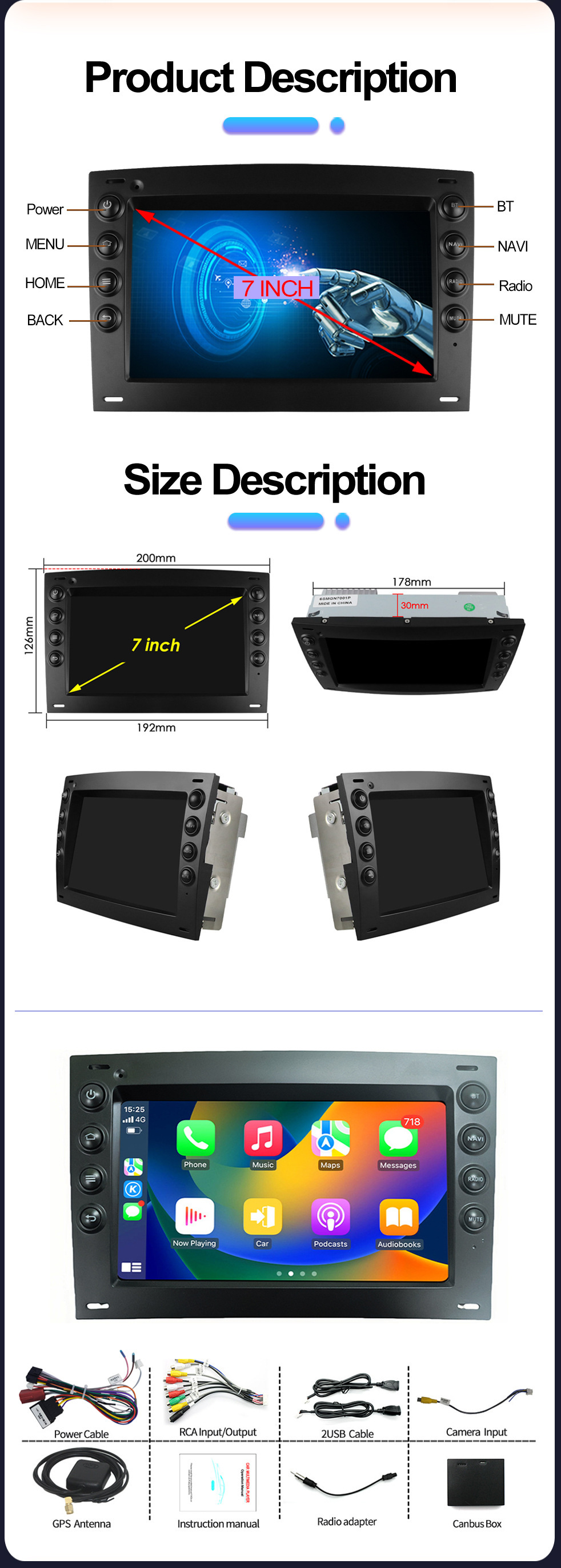 Applicable to 7inch Renault Megane Ii 2002-2009 Android Mp5 Bluetooth Car Navigation All-In-One Device Carplay